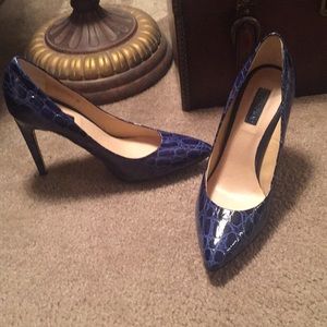 Patent Leather Blue Croc Stilettos